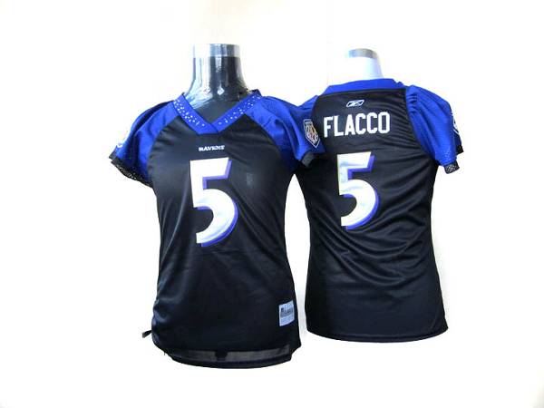 Ravens #5 Joe Flacco Black Women's Field Flirt Stitched NFL Jersey